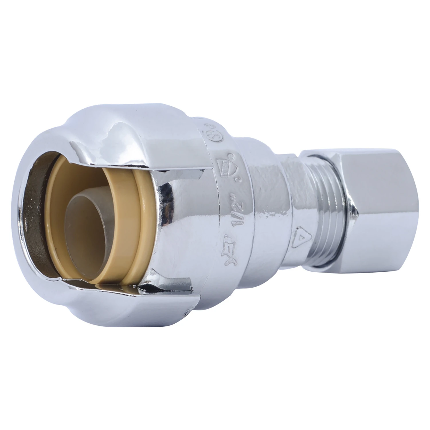 Push-to-Connect Pipe Adapter, 1/2 Inch by 3/8 Inch, Durable Plumbing Fitting