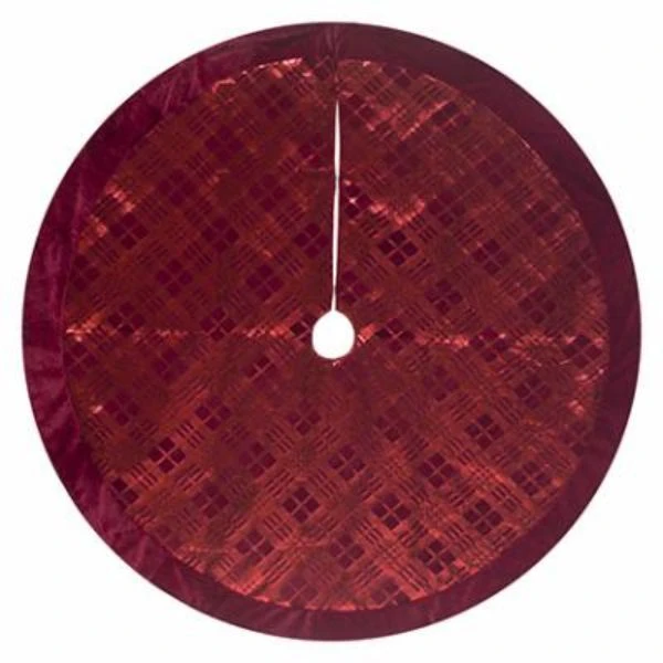 Velvet Tree Skirt with Red Tonal Print, 48 Inch Diameter