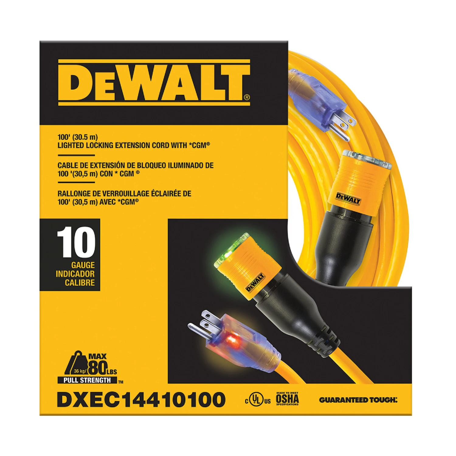 100 Ft. L 10/3 Sjtw Lighted Locking Extension Cord, Model Dxec14410100
