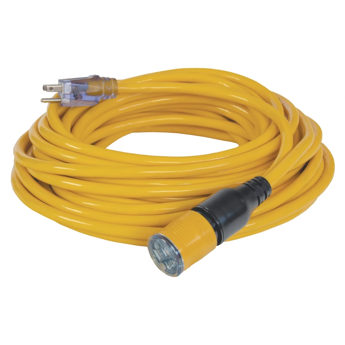 Lighted & Locking Extension Cord, 10/3 SJTW, Yellow, 50 Ft.