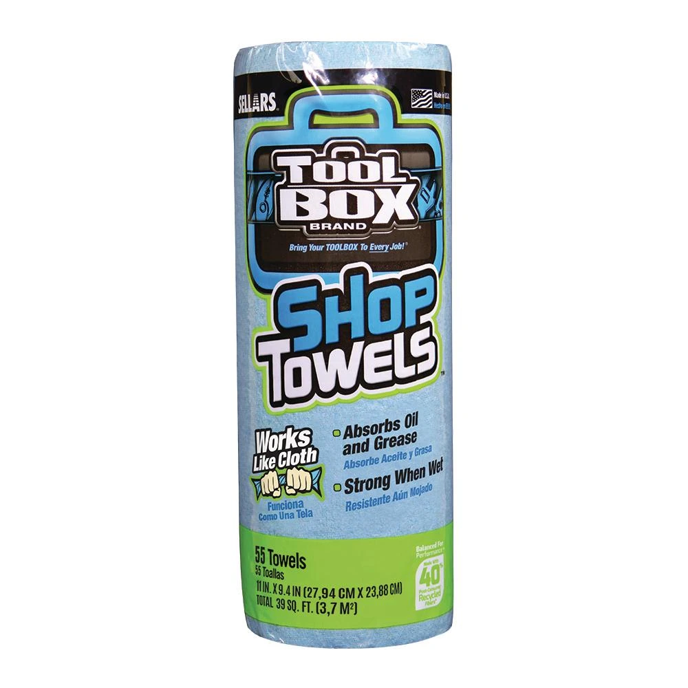 Blue Shop Towels Roll, 55 Count Durable Multipurpose Cleaning Cloths