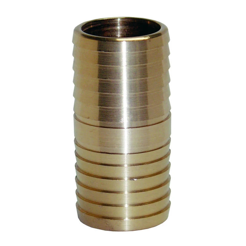 Yellow Brass Insert Coupling with Barbed Ends, 1 and 1 Quarter Inch Size