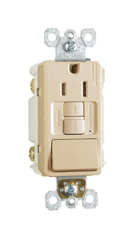 Pass & Seymour GFCI Receptacle/Single-Pole Switch, 15A, Ivory