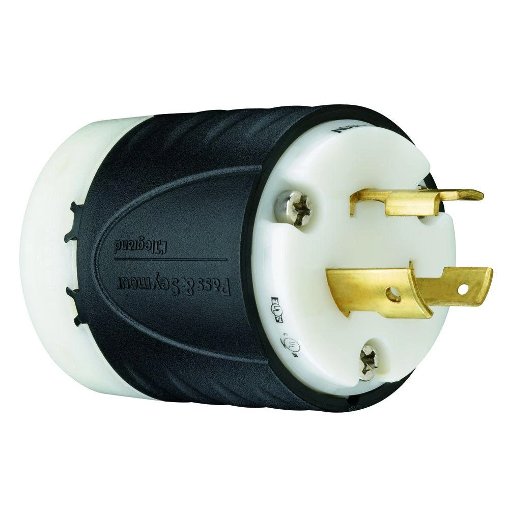 20-amp 250-volt Locking Plug, Nema L6-20p, Black/white