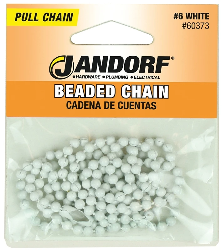 Beaded Lamp Chain with Connector, Size Number 6, White Steel, 3 Feet Length