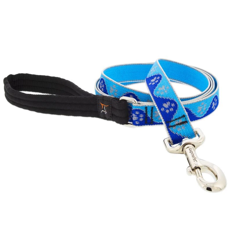 Reflective Dog Leash with Blue Paws Pattern, 1 Inch by 6 Feet