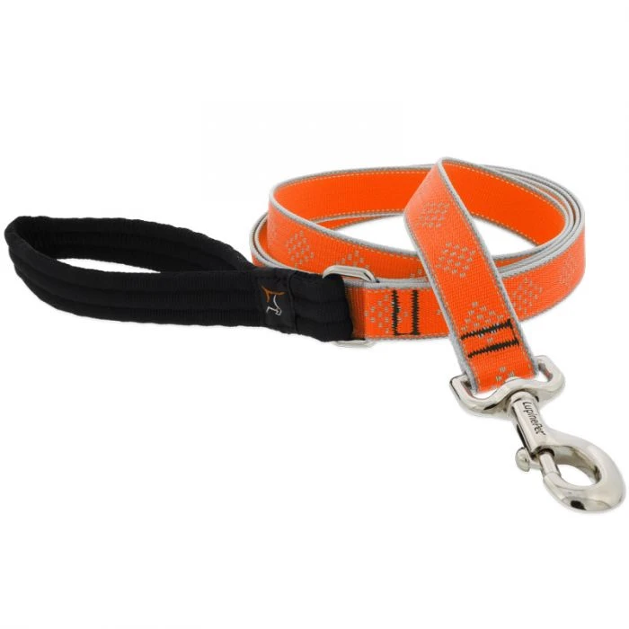 Reflective Dog Leash, 1-inch Wide X 6-feet Long, Orange Diamond Pattern