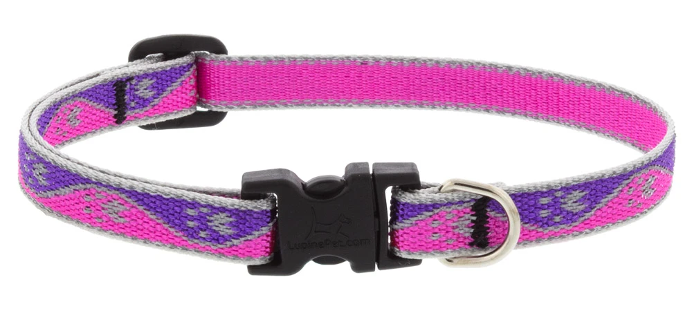 Adjustable Reflective Dog Collar, Pink Paws Pattern, 1/2 X 10-16-inches