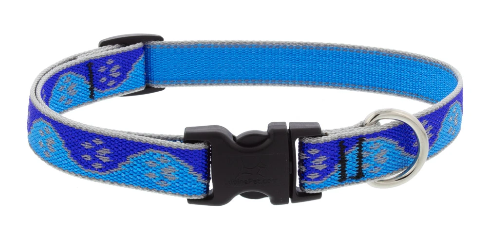 Adjustable Reflective Dog Collar, Blue Paws Pattern, 1/2 X 8-12-inch