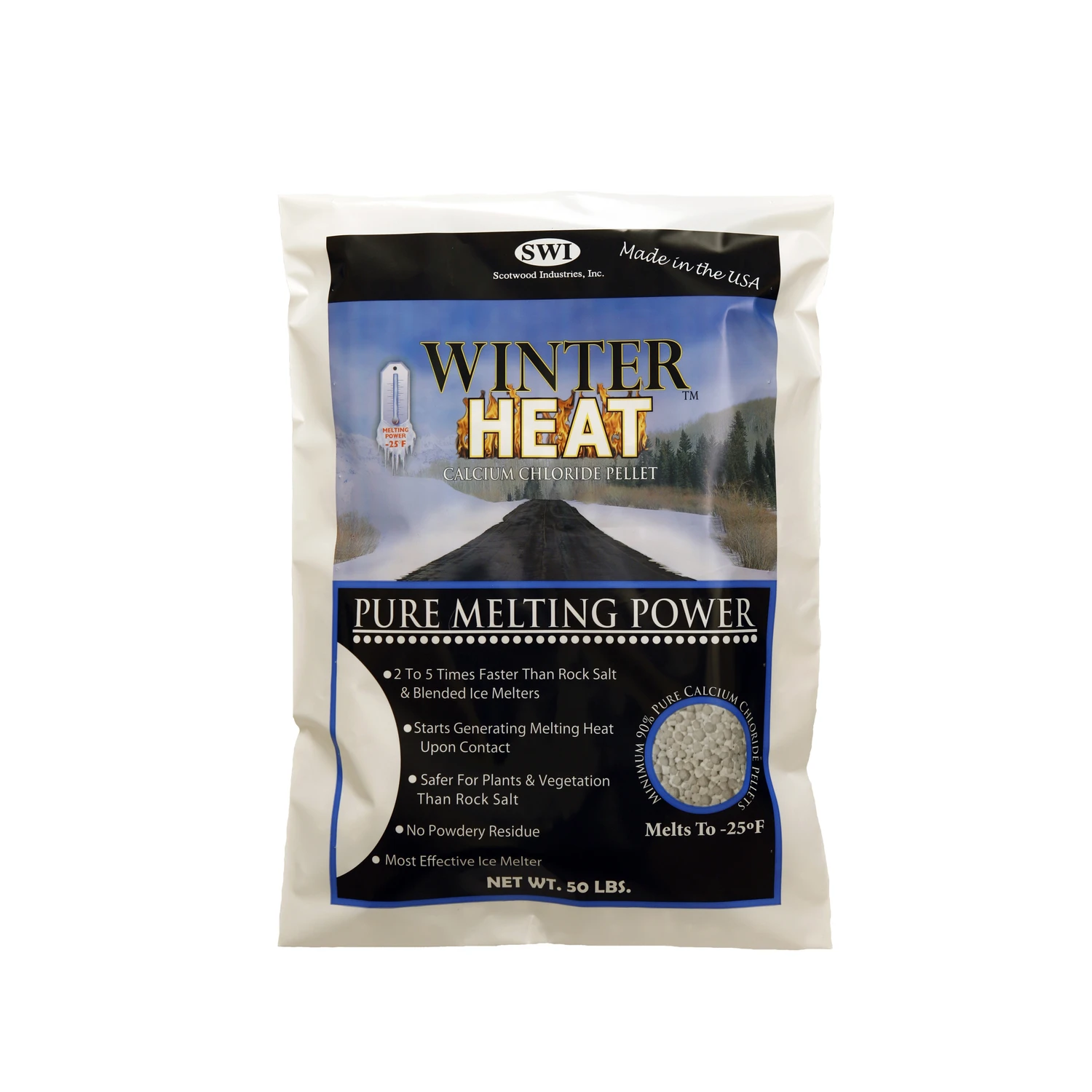 Winter Heat Calcium Chloride Pellet Ice Melt 50 Lb - Fast Acting Ice Melter