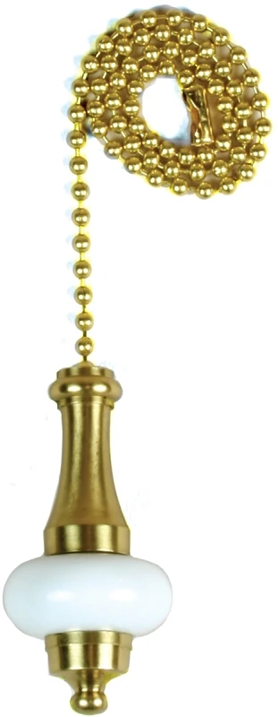 12-inch Brass And White Ceramic Pull Chain For Lamps And Ceiling Fans