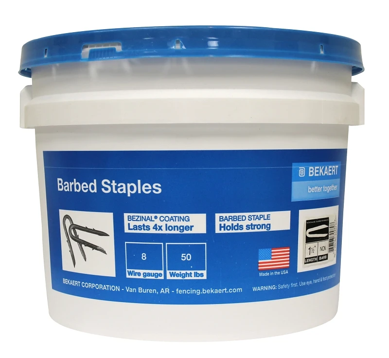 8-gauge Barbed Fence Staples, 1.5-inch, 50-pound Bucket