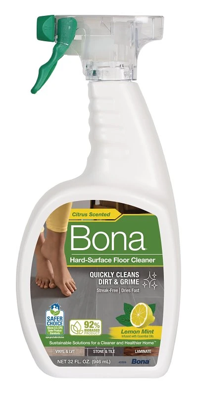 Hard Surface Floor Cleaner Liquid 32 Oz - Lemon Mint Scent, Trigger Spray