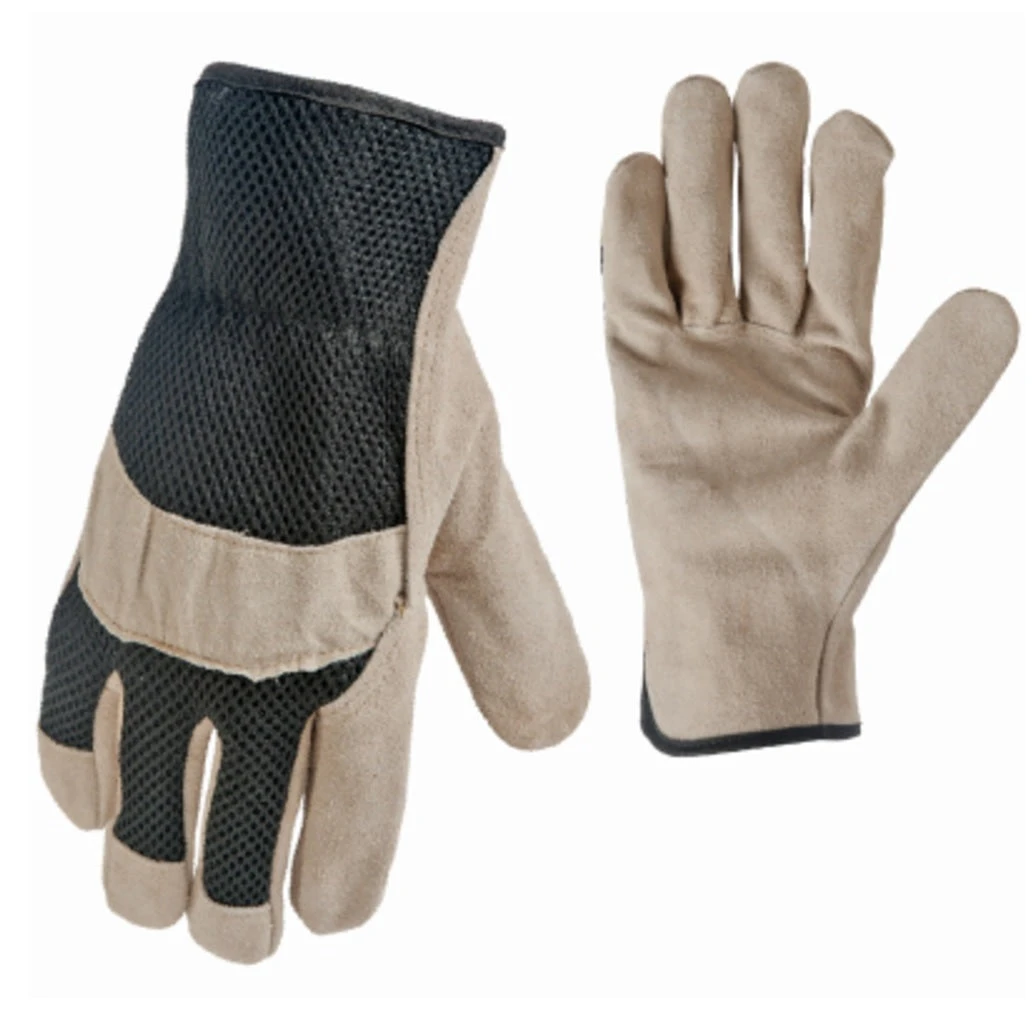 Men's Medium Suede Cowhide Leather Palm Work Gloves with Mesh Back