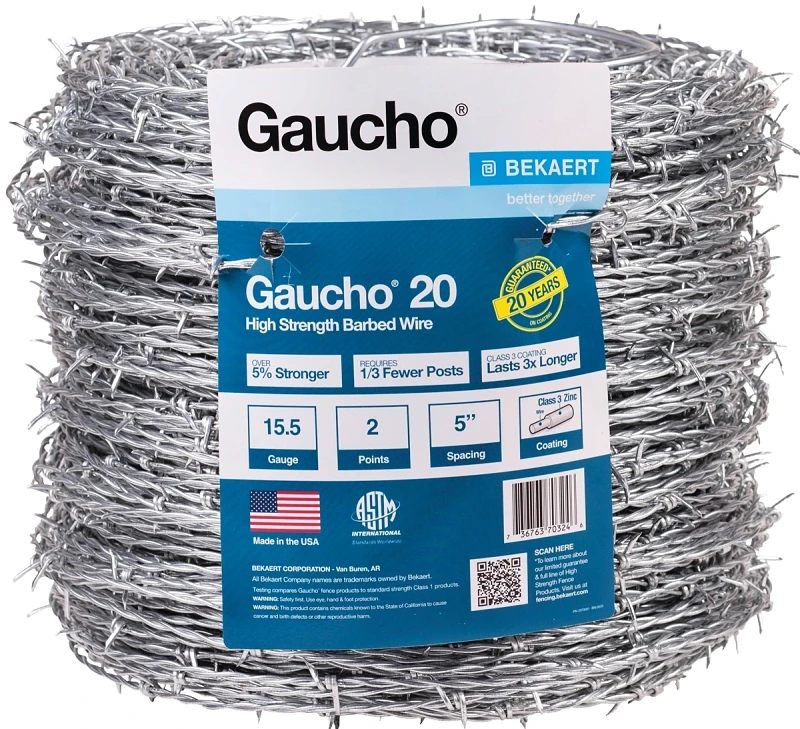 Gaucho 20 High-Tensile Barbed Wire 15.5 Gauge 2-Point Barbs 5 Inch Spacing 1320 Feet