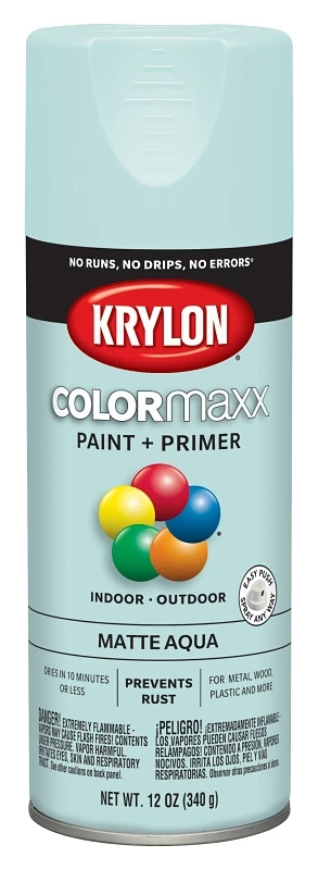 COLORmaxx Matte Aqua Spray Paint and Primer, 12 Ounce Can