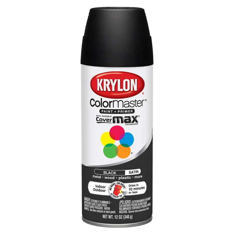 Colormaster Satin Black Spray Paint, 12 Oz Can For Indoor/outdoor Use
