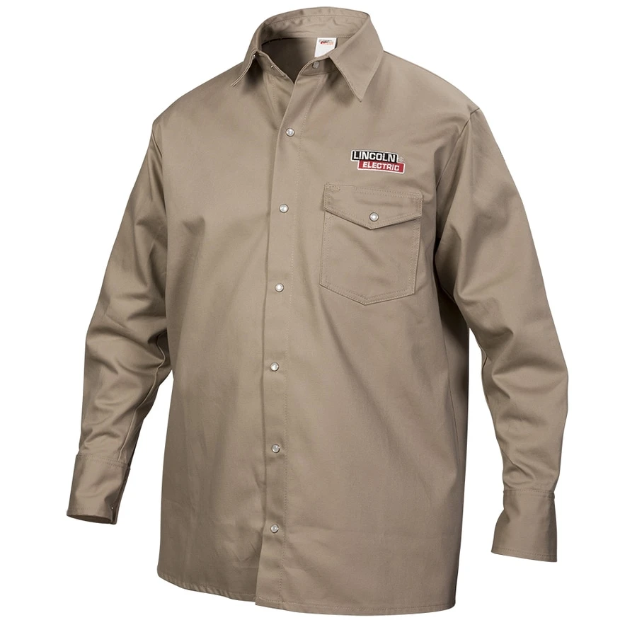 Fire Resistant Welding Shirt in Khaki Color, Size Large