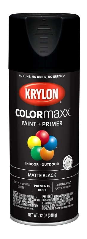 COLORmaxx Matte Black Spray Paint and Primer, 12 Ounce Can