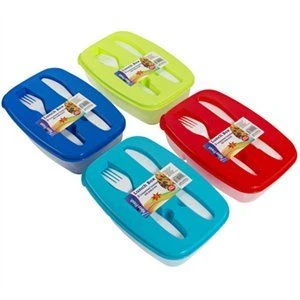 2 Compartment Lunch Container With Utensils, Assorted Colors