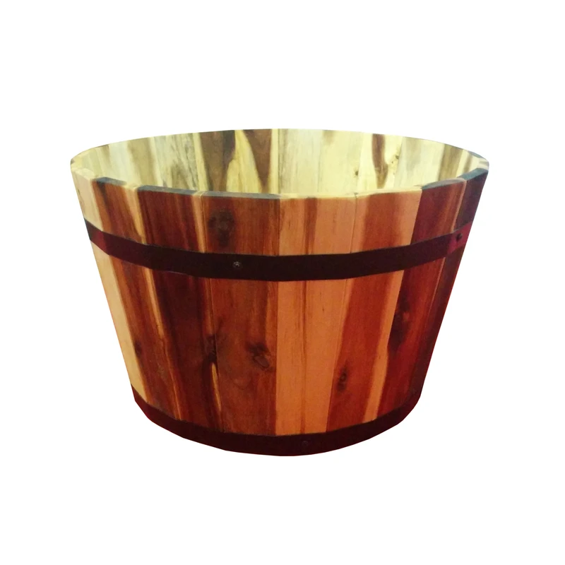 9.5 In. H X 16 In. W X 16 In. D Round Wood Barrel Planter Natural