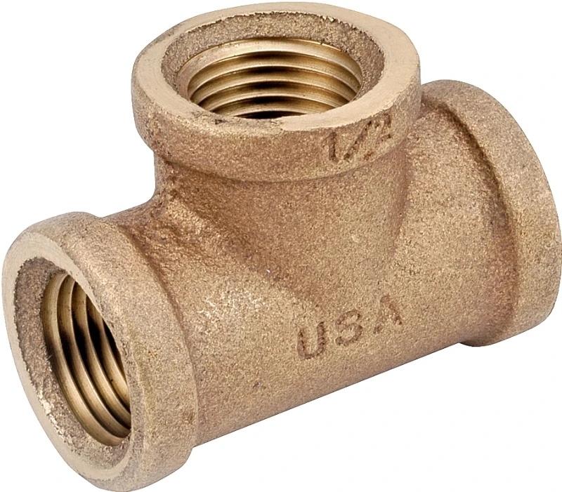 Pipe Tee Fitting, Rough Brass Construction, 1/2 Inch Size