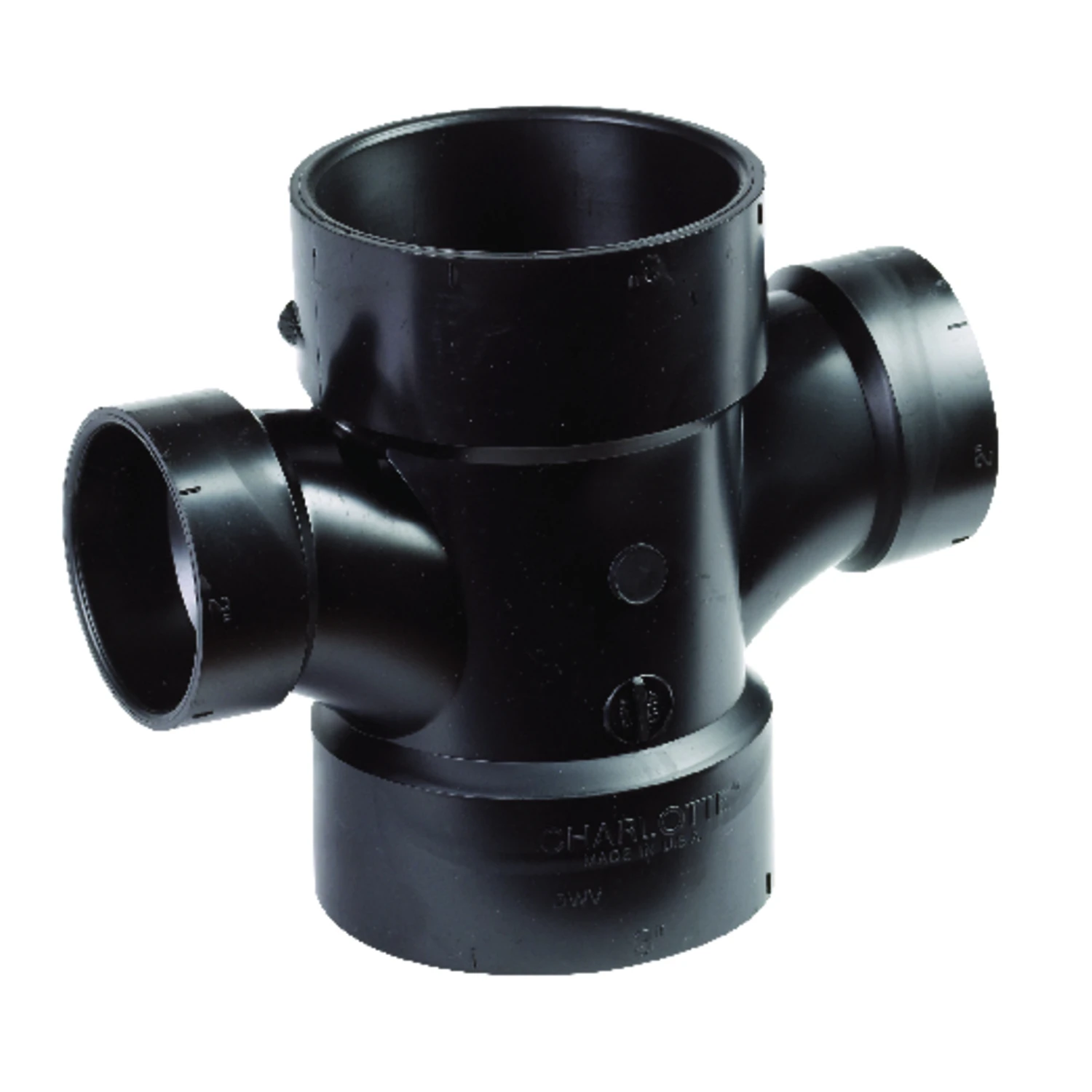 ABS Drain Waste Vent Double Sanitary Tee, 2 Inch by 2 Inch by 1 and 1 Half Inch by 1 and 1 Half Inch