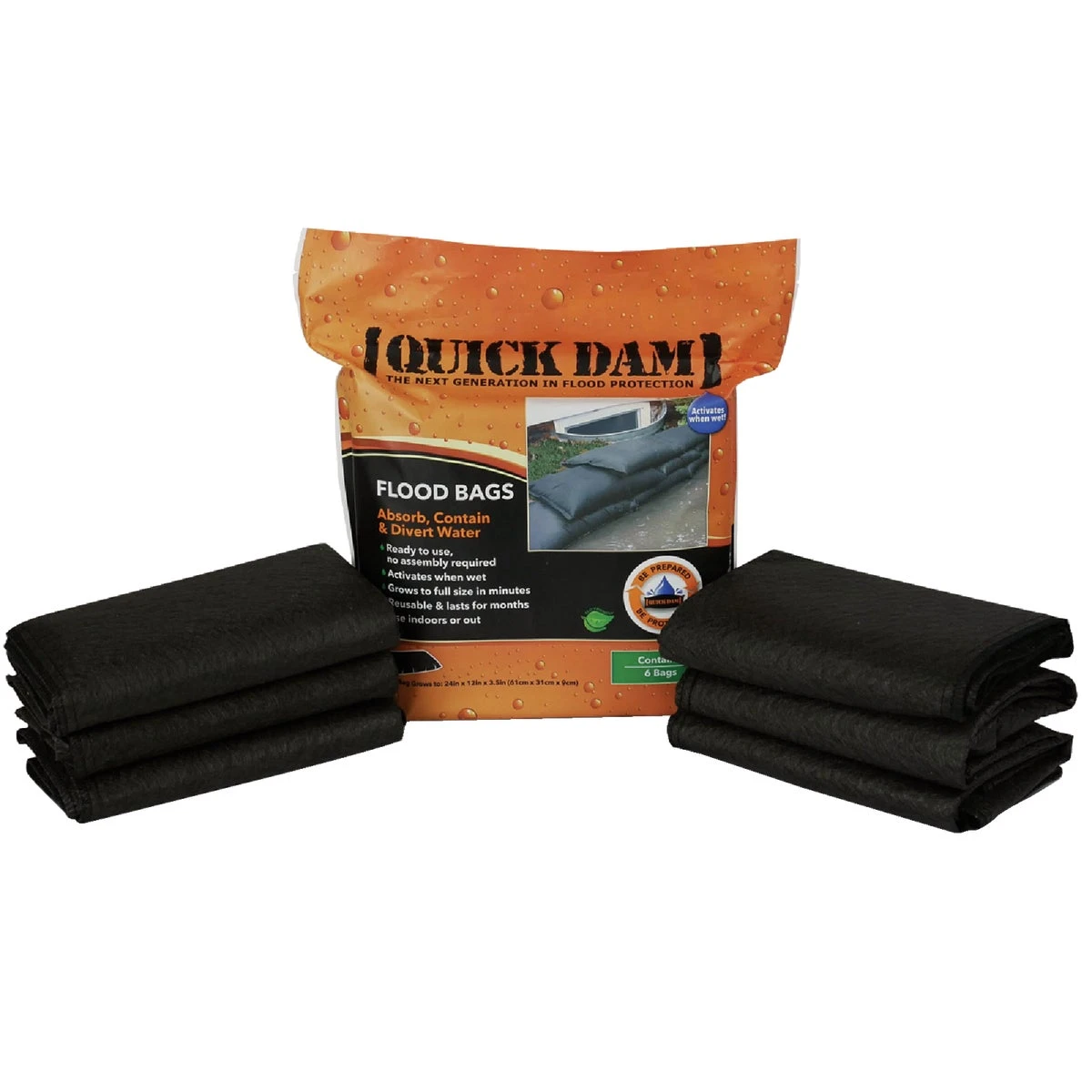 Flood Bags Sandless Sandbags, 12 x 24-In., 6-Pk.