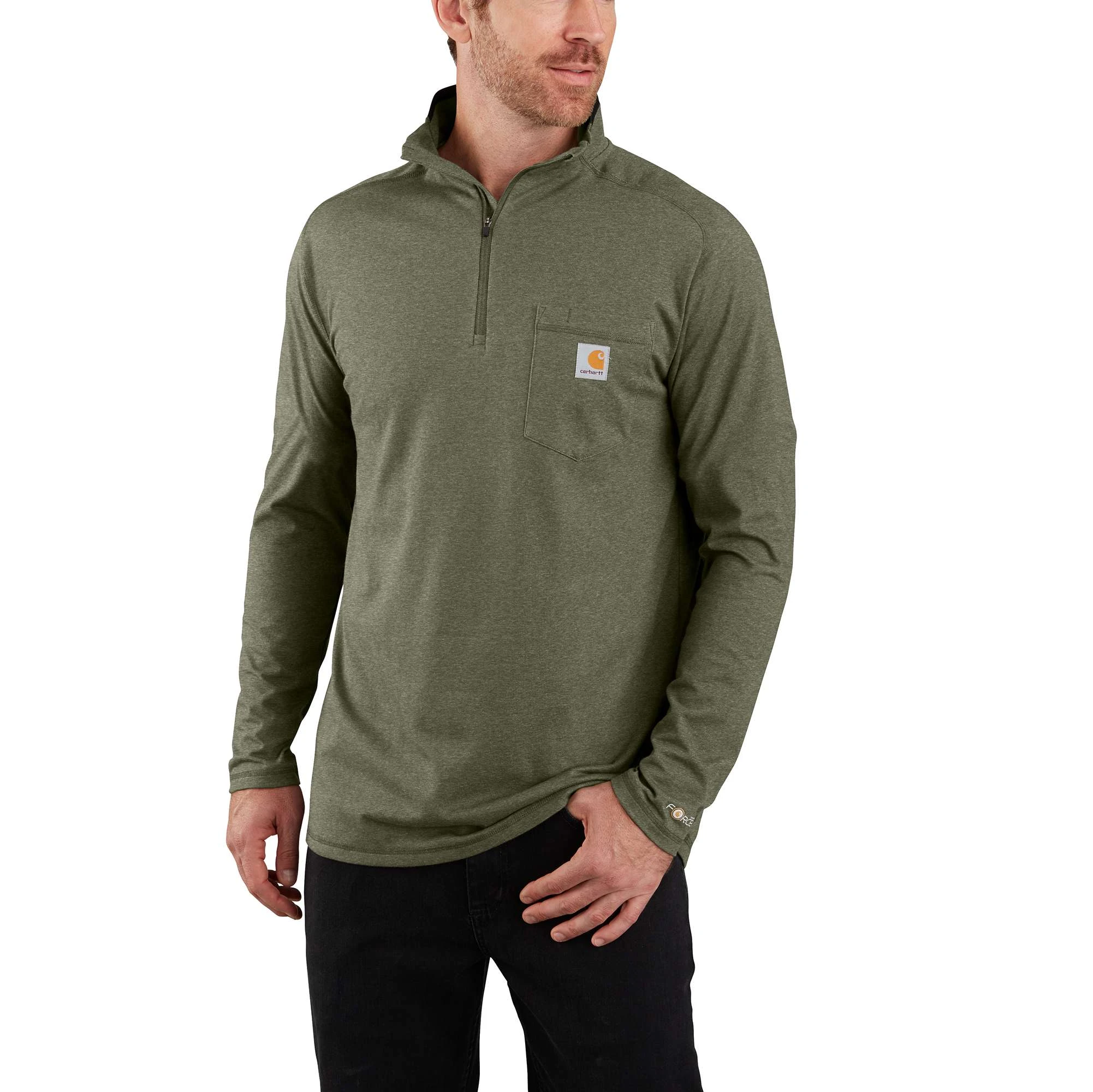 Men's Medium Basil Heather Force Relaxed Fit Midweight Long-sleeve Quarter-zip T-shirt