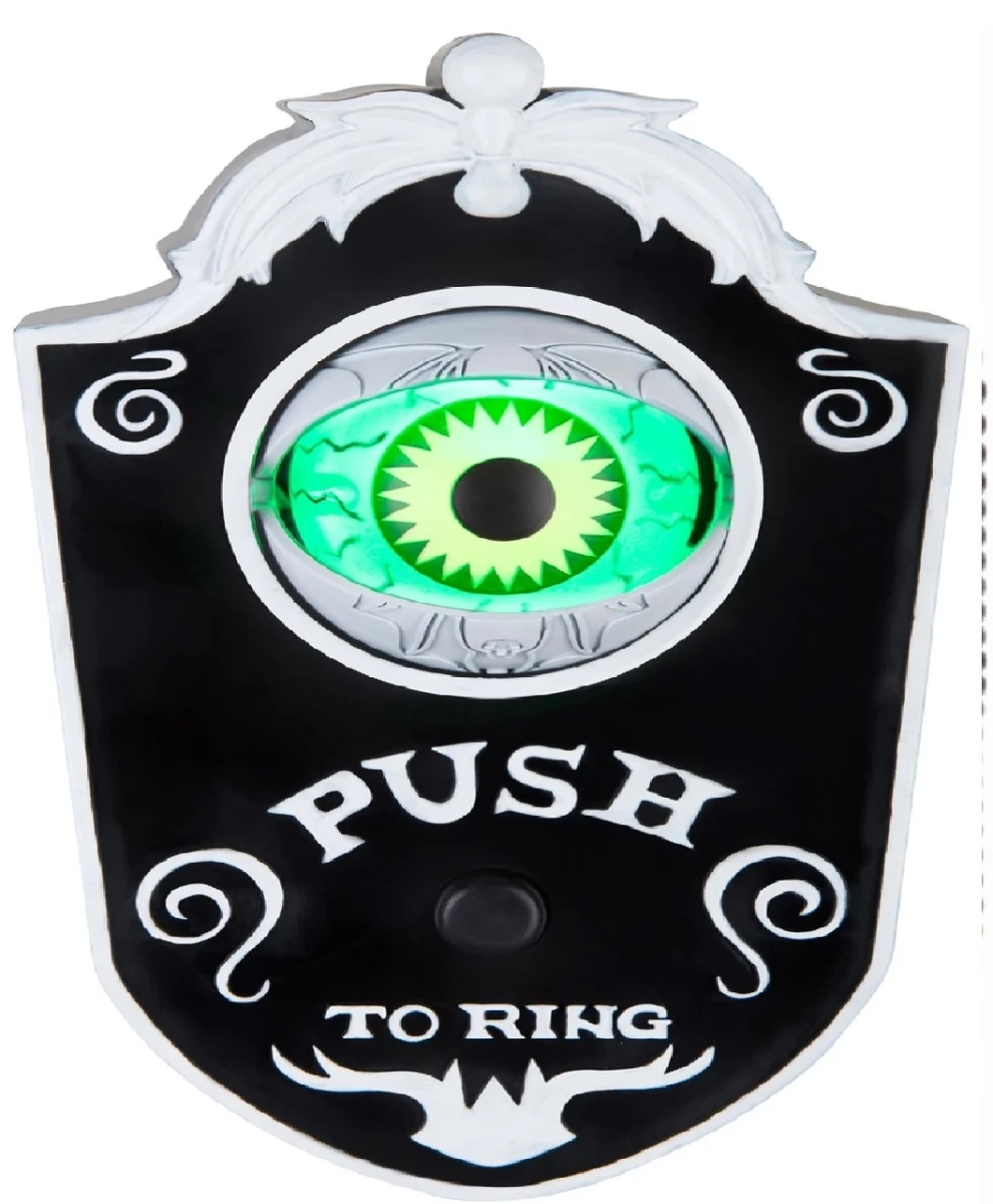 Animated Halloween Doorbell With Light-up Eyeball, Speaks Spooky Phrases, Black & White