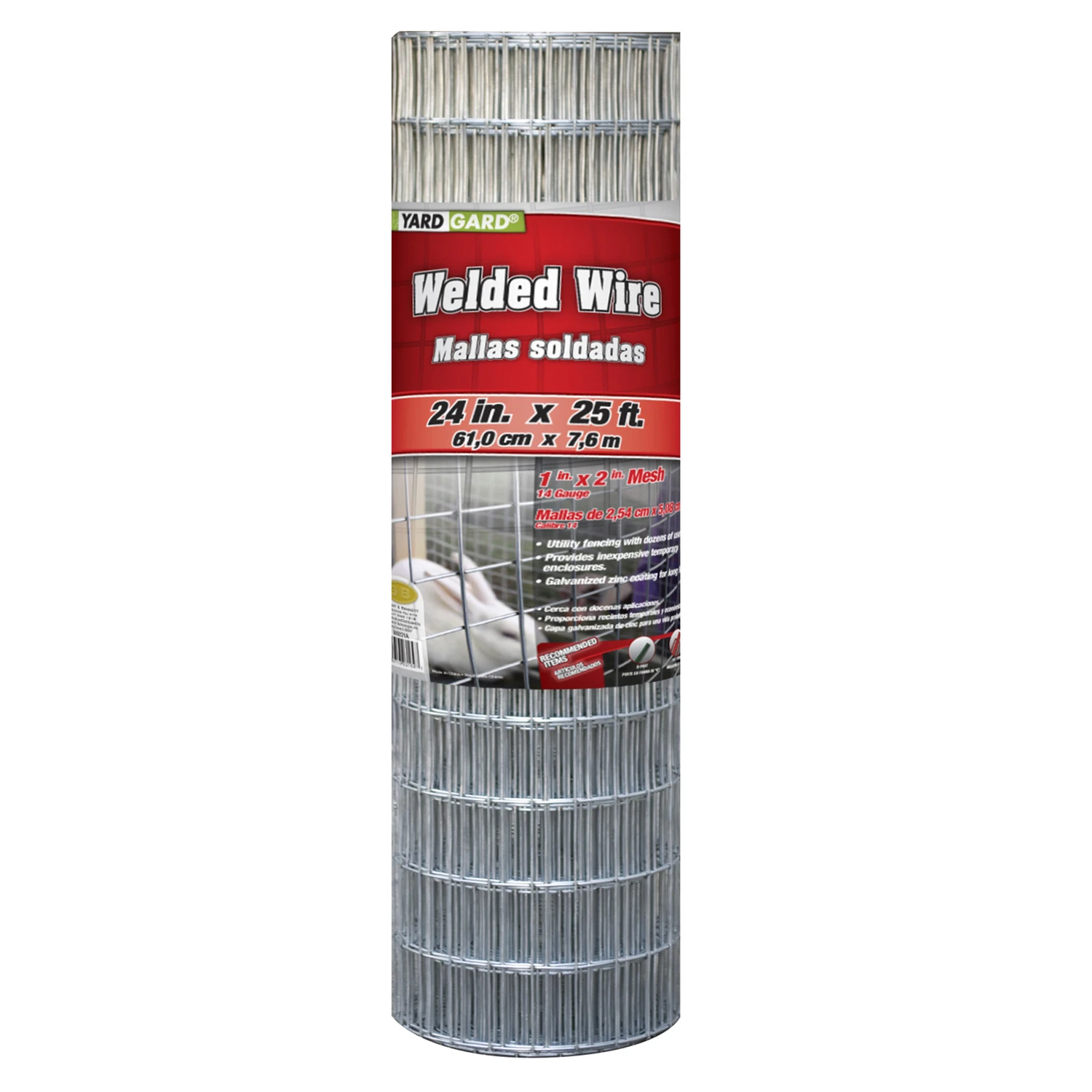 Galvanized Welded Wire Fence with 2 by 1 Inch Mesh, 24 Inch by 25 Foot Roll