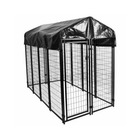 Premium Welded Wire Dog Kennel, 4' X 8' X 6' With Waterproof Cover