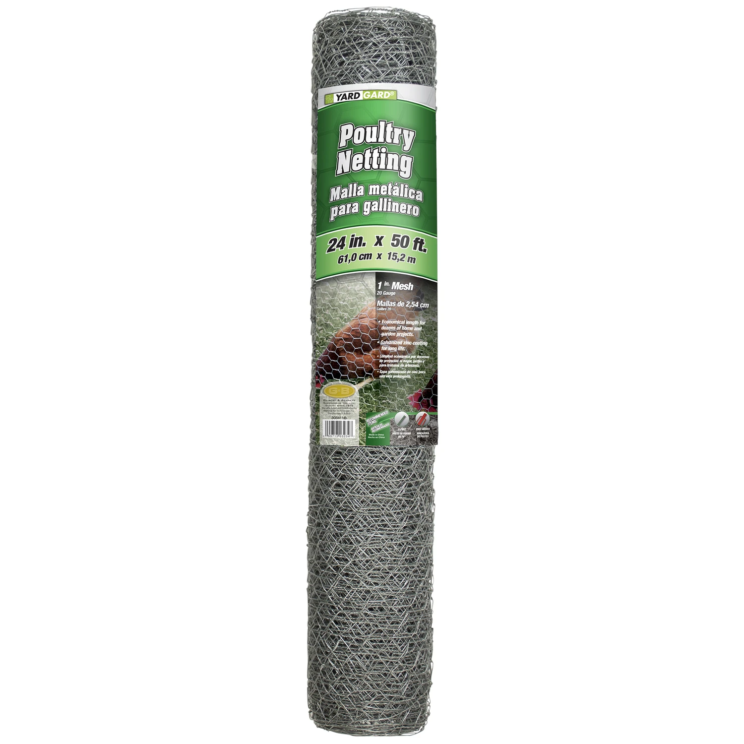 Galvanized Steel Poultry Netting with 1 Inch Mesh, 24 Inches by 50 Feet Roll
