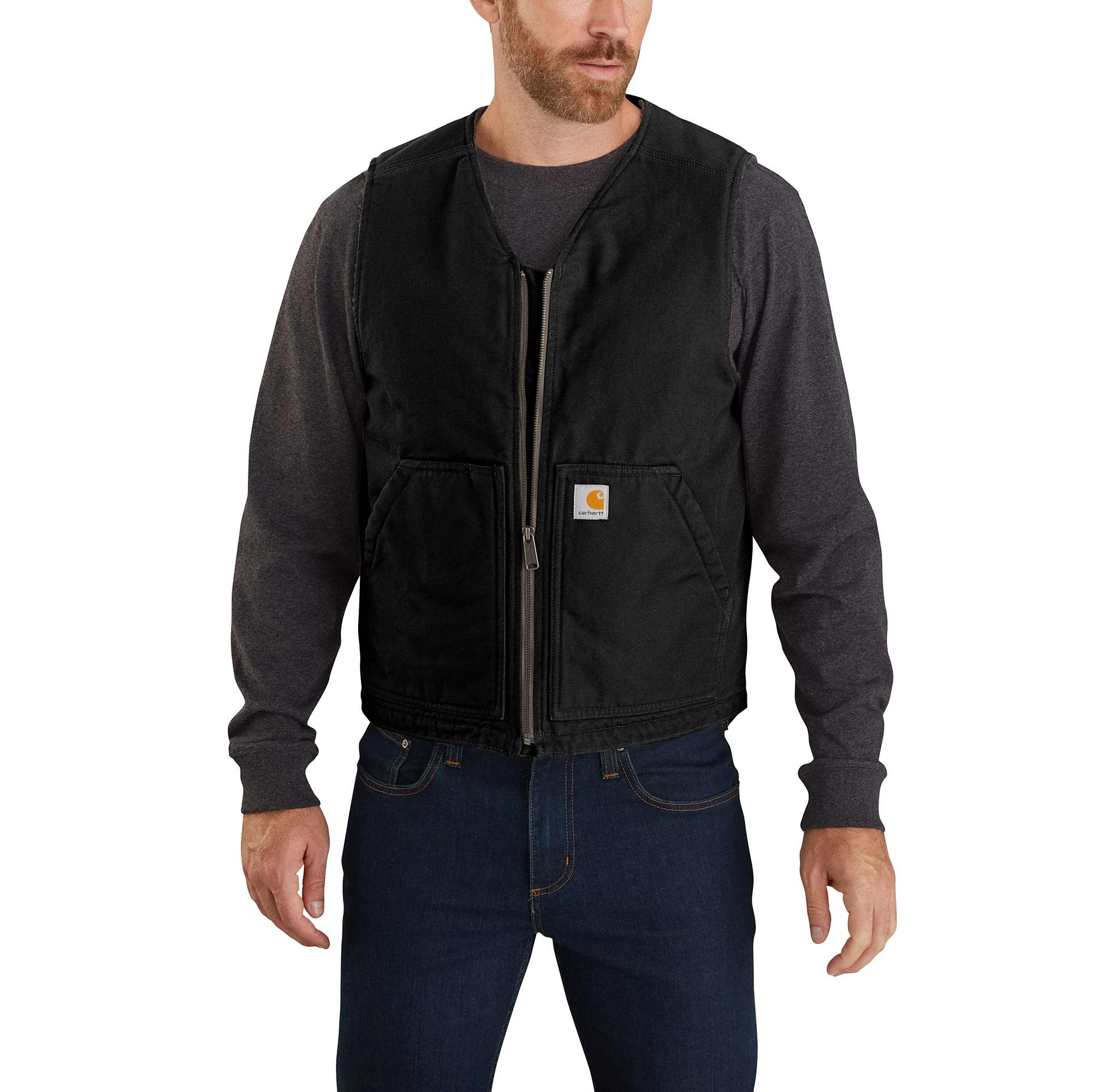 Men's Relaxed Fit Washed Duck Sherpa-lined Vest - Medium Regular - Black