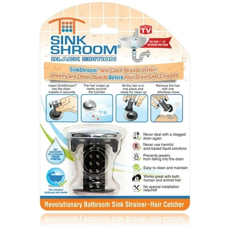 Ultra Bathroom Sink Drain Protector & Hair Catcher, Black & Chrome