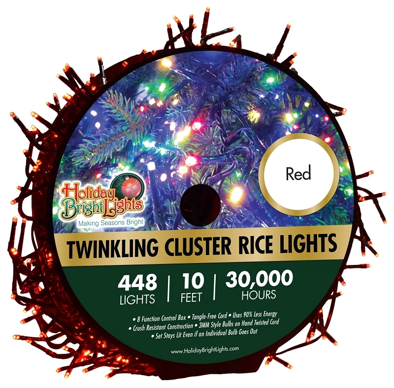 Led Twinkling Cluster Rice Light Set, Red, 448 Lights, 10 Feet Length