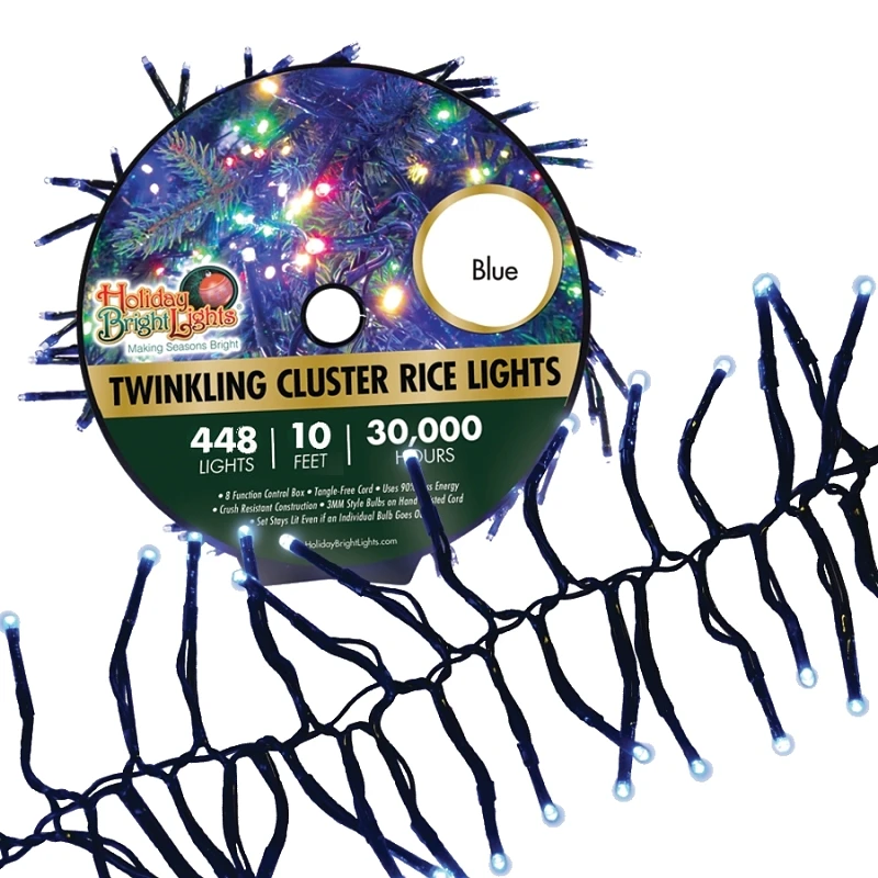 Led Twinkling Cluster Rice Light Set, Blue, 448 Lights, 10 Feet Length