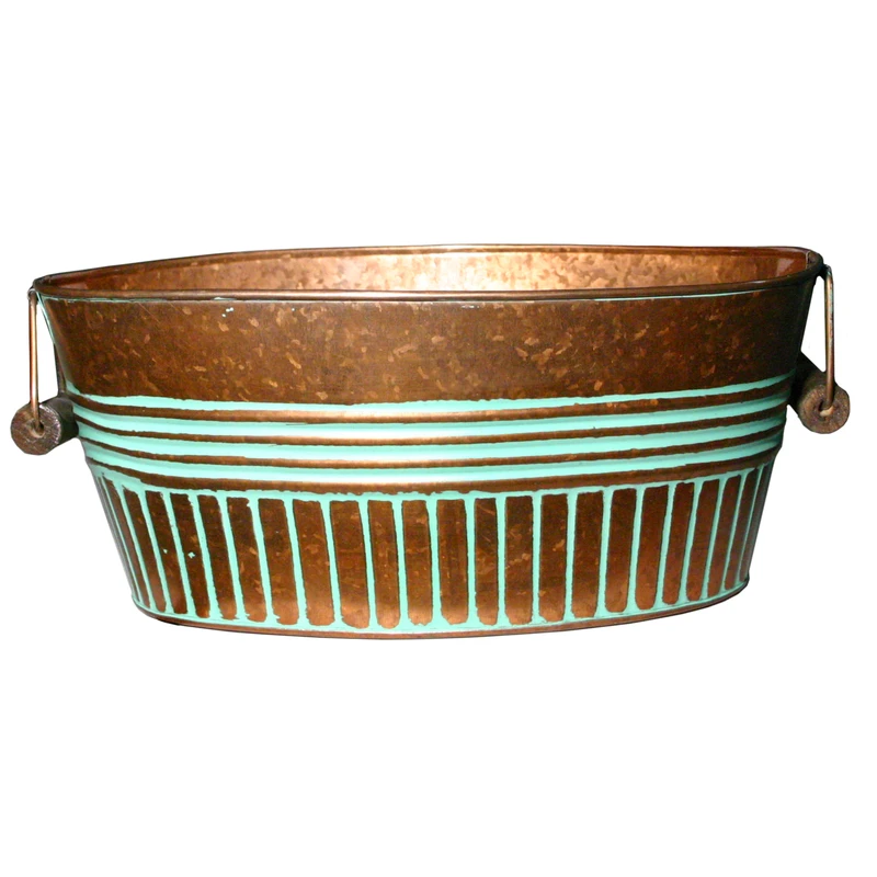 Vintage Copper Metal Basin Planter, 14 Inch Diameter