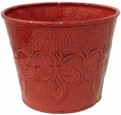 Fleur De Lis 6 In. Metal Cayenne Red Planter With Triple Coated Finish