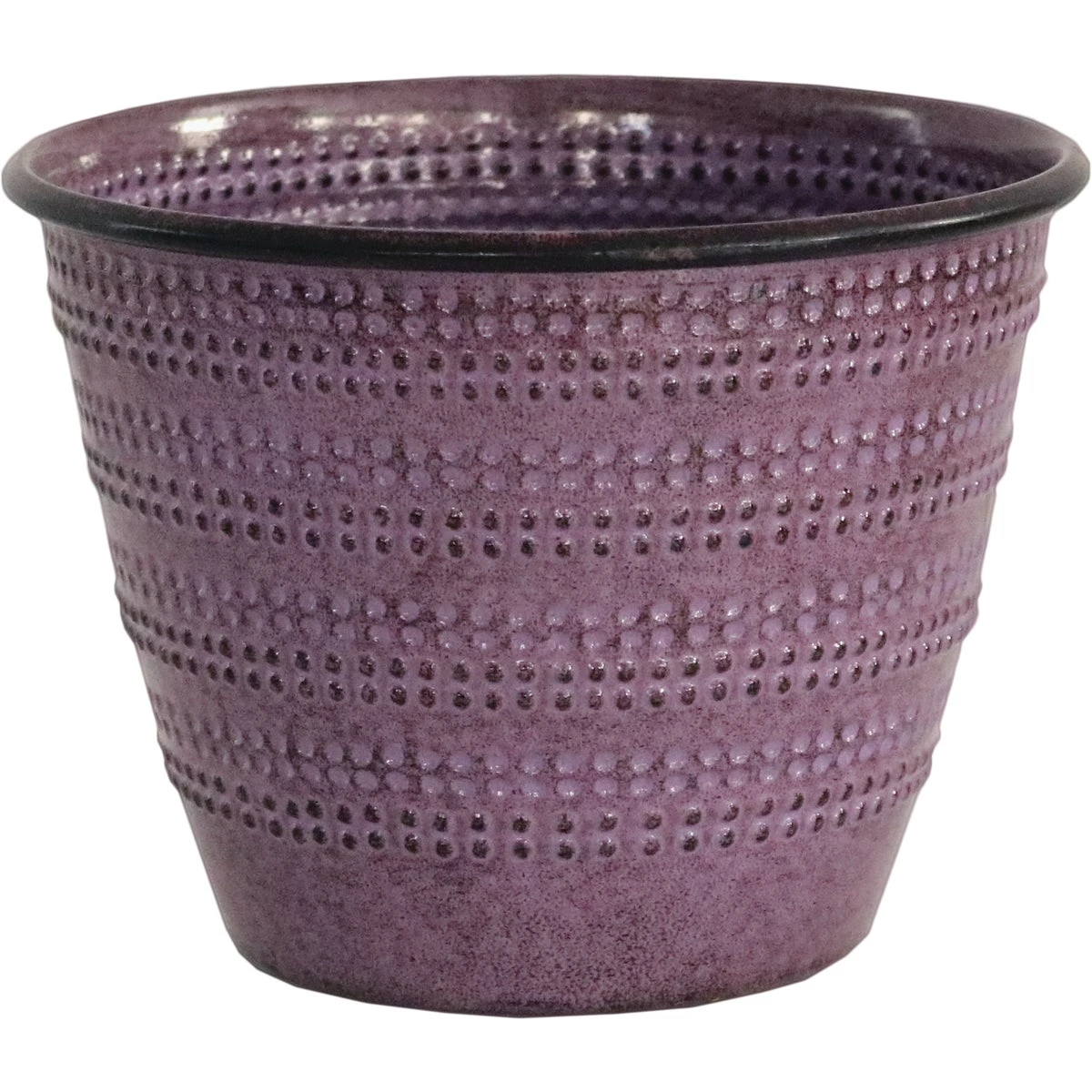 Ironstone Metal Planter with Cobblestone Pattern in Plum Color, 6 Inch Diameter