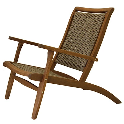 Grey Wicker Patio Lounger Chair with Eucalyptus Wood Frame