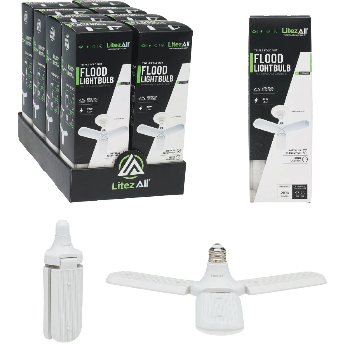 3 Panel Adjustable LED Light Bulb, Cool White, 27 Watt Energy Efficient