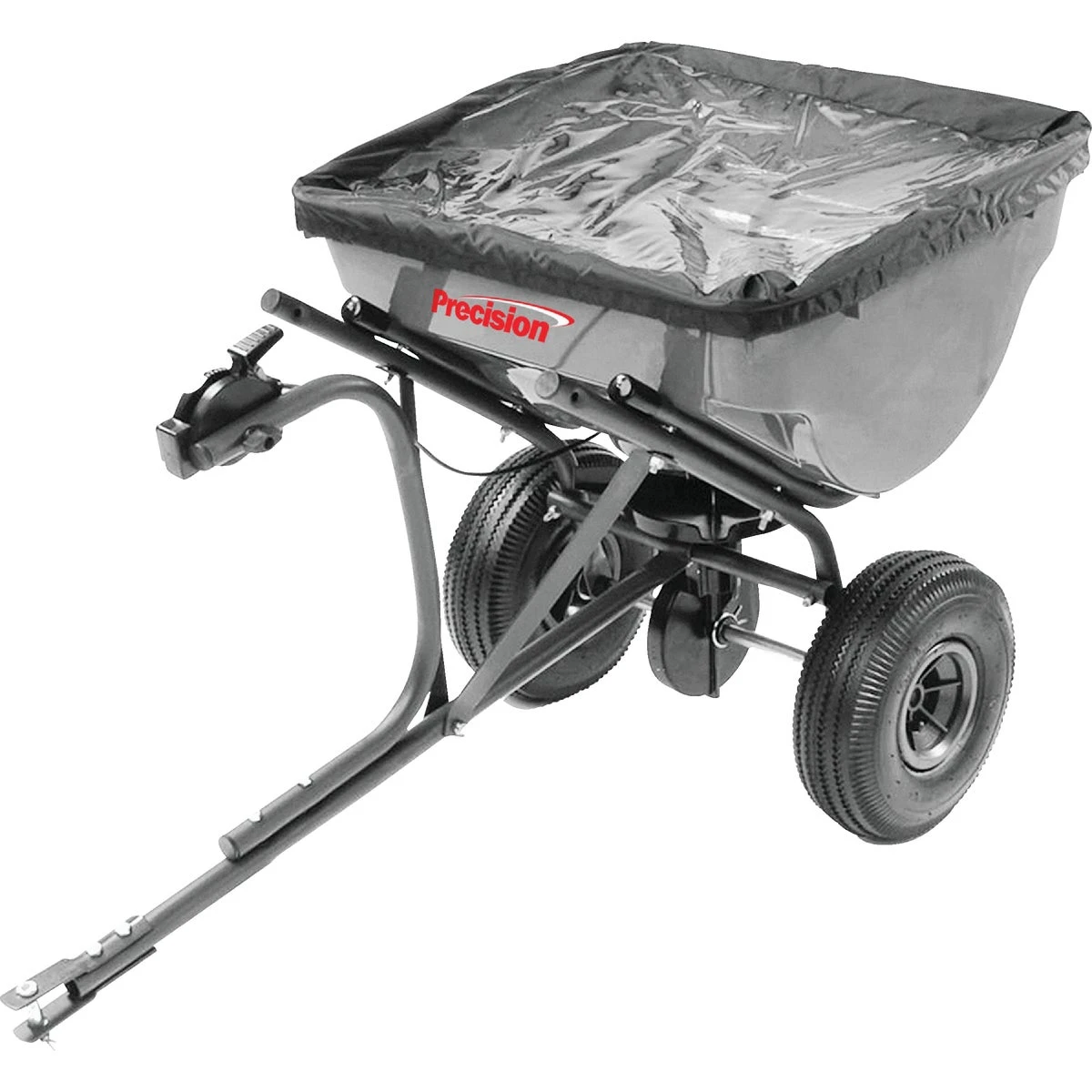 100 Lb. Tow Behind Broadcast Spreader With Rain Cover And Pneumatic Tires