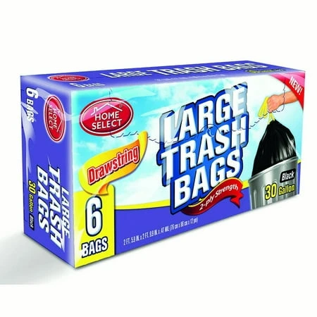 Extra Large Drawstring Trash Bags, Black, 30-Gallons, 6-Ct.