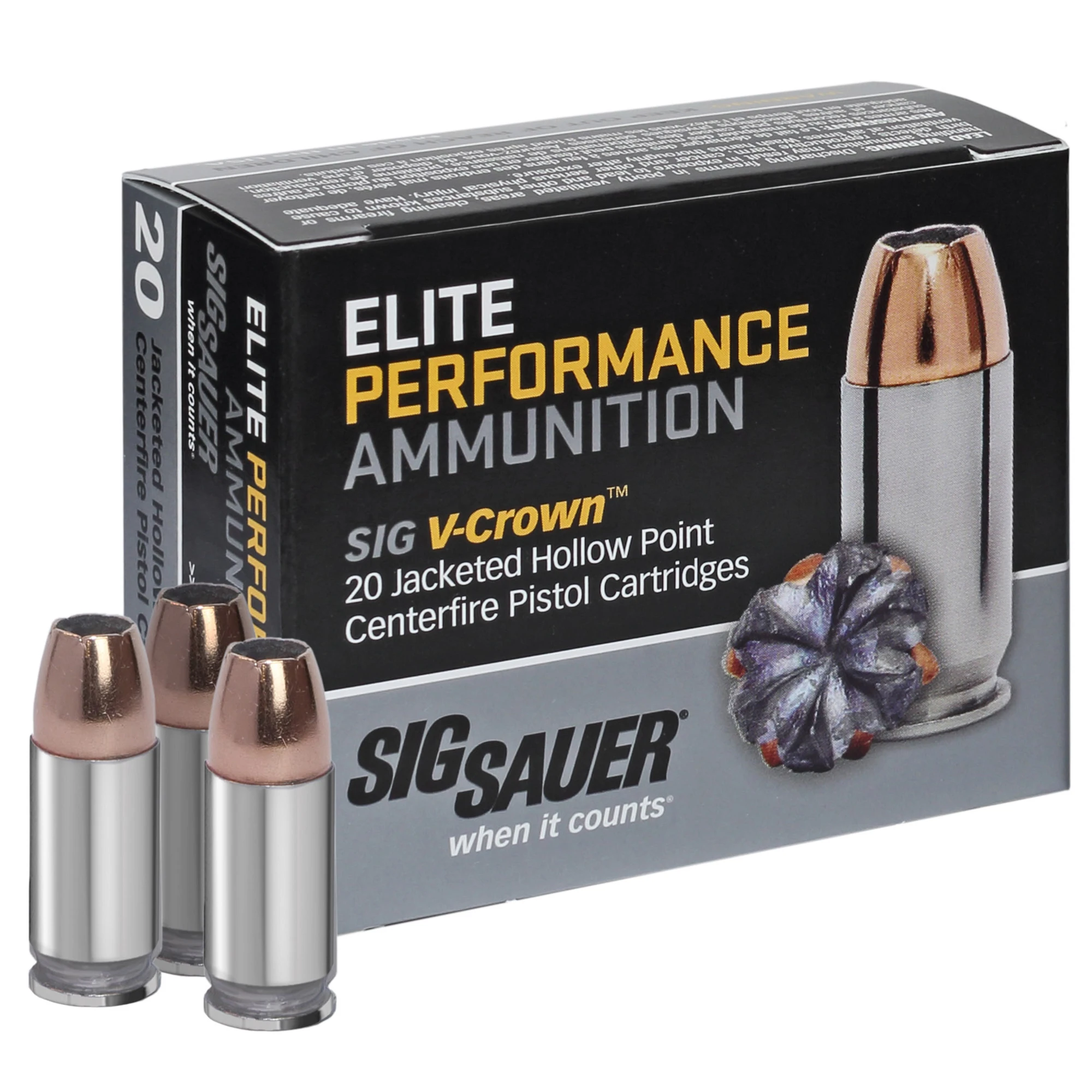 Elite Performance V-crown Handgun Ammo - 9mm Luger - 115 Grain - 20 Rounds