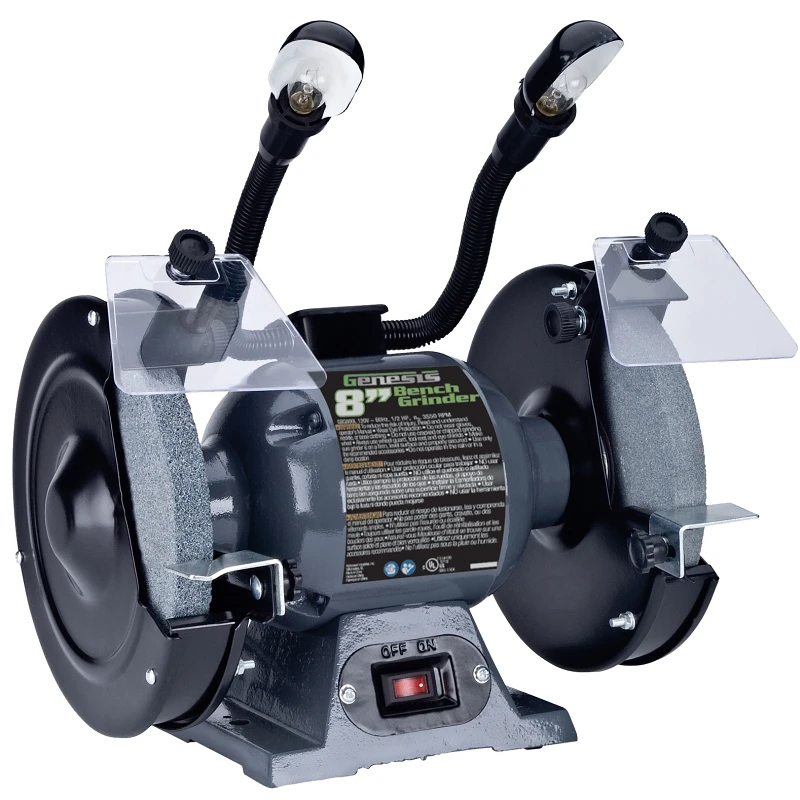 8 Inch 3/4 Hp Bench Grinder With Flexible Lights And Adjustable Tool Rests