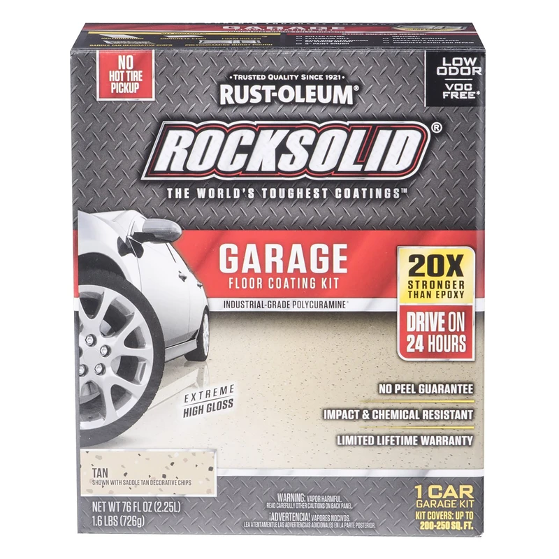 Rocksolid Garage Floor Coating Kit, Tan, 76 Oz, 200-250 Sq. Ft. Coverage