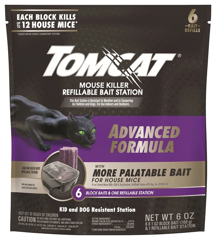 Tomcat Advanced Formula Bait Station and Bait Blocks For Mice 6 oz 6 pk