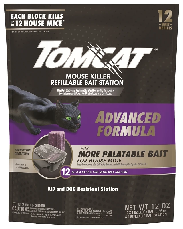 Tomcat Mouse Killer Refillable Bait Station Blocks For Mice 12 oz 12 pk