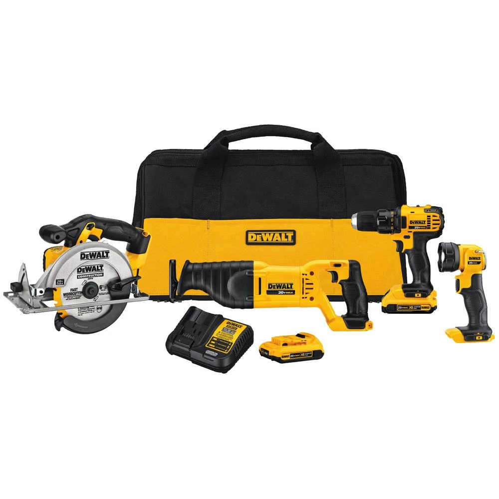 20v Max 4-tool Cordless Combo Kit With Drill, Saws, Flashlight, Bag & Batteries